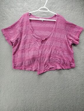 Woman Within Cardigan Sweater Short Sleeve Knit Womens 1X Magenta Pink